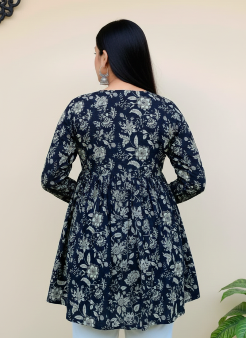 Cotton Black Printed Long Sleeve Tunic Top